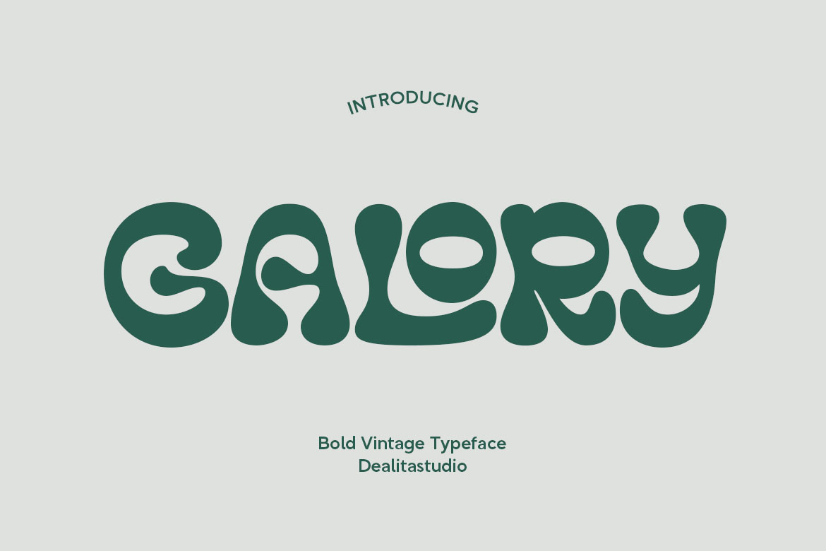 Galory funky 70s retro bold display font colorful typography