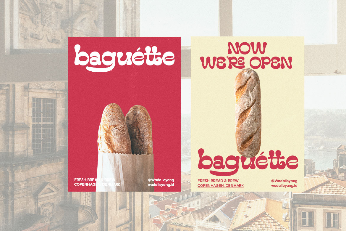 Retro font paired with minimalist serif for branding layout