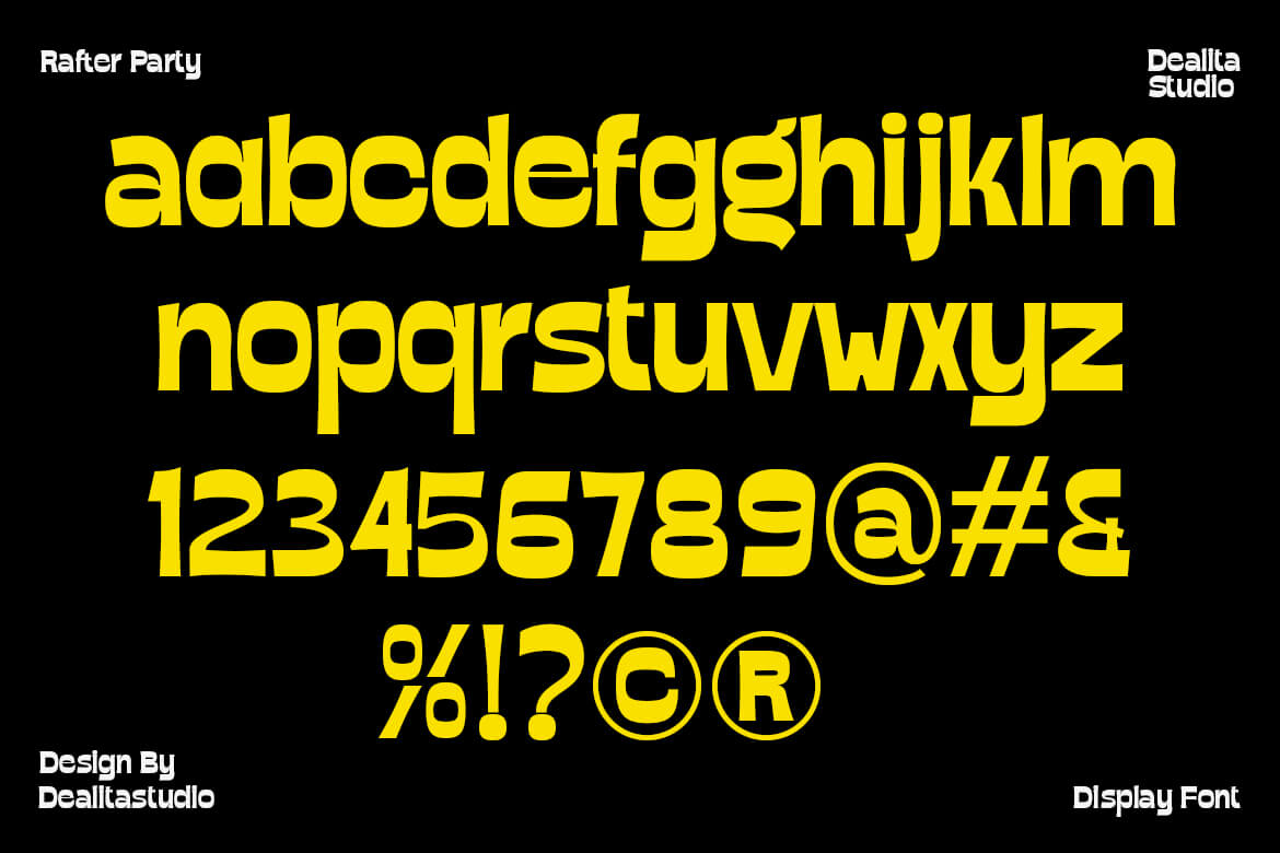 Rafter Party bold sans serif font magazine layout