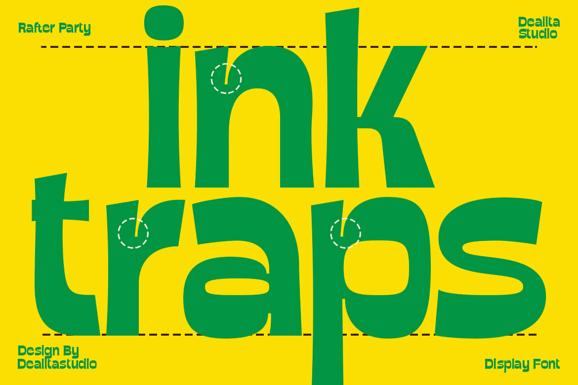 Ink trap sans serif font showing architectural letter details